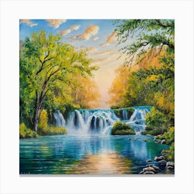 A Stunning, Vibrant Oil Painting Captures A Serene And Picturesque Landscape Canvas Print