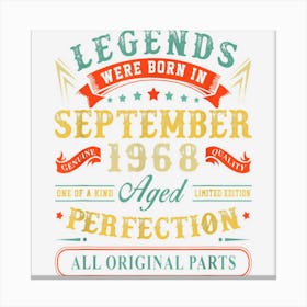 54th Bday Gift 54 Years Old Legends Born In September 1968 Canvas Print