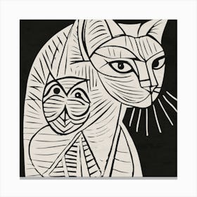 Black White Painted Cubism Cats Cute Kitty Animal Illustration Canvas Print