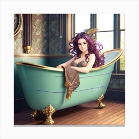 Mermaid In A Bathtub Canvas Print