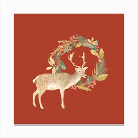 Holiday deer + wreath Canvas Print