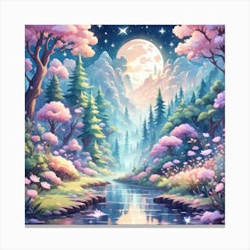 A Fantasy Forest With Twinkling Stars In Pastel Tone Square Composition 107 Canvas Print