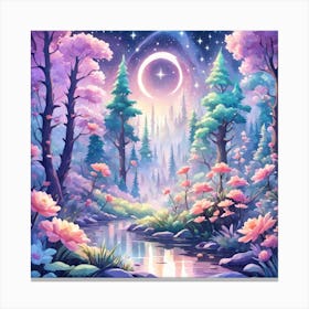 A Fantasy Forest With Twinkling Stars In Pastel Tone Square Composition 152 Canvas Print