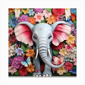 Elephant With Flowers 2 Canvas Print