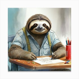 Sloth Writing Canvas Print