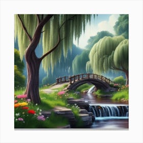 River Surrounded By Willow Trees More Trees 1 Canvas Print