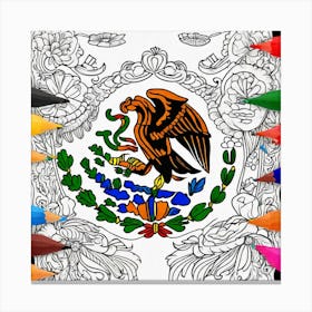 Mexico Flag Coloring Page 6 Canvas Print