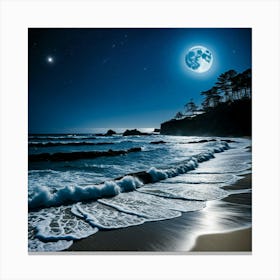 Full Moon At The Beach Canvas Print