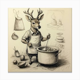 Deer In A Pot 3 Canvas Print