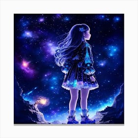 Girl Looking At The Stars Canvas Print