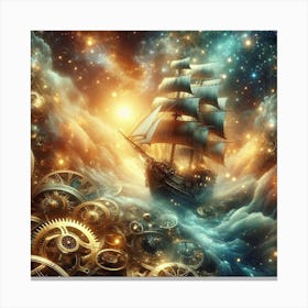 Ship In Space With Gears Canvas Print