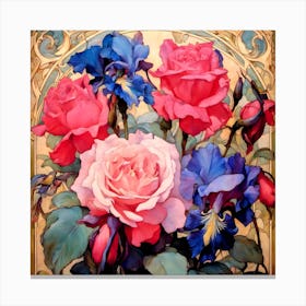 Roses And Irises Canvas Print