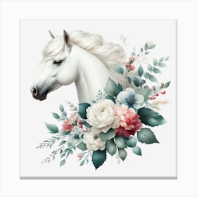 White Horse With Flowers Canvas Print