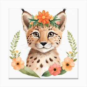 Floral Baby Lynx Nursery Illustration (46) Canvas Print