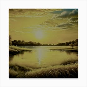 Sunset Over A Lake Canvas Print