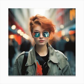 Girl With Red Hair And Sunglasses Canvas Print