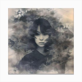 Ink & Watercolour Gothic Woman, Japanese Horror Canvas Print