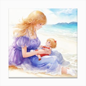  Beautiful Woman Holding Her Baby Canvas Print
