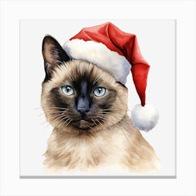 Siamese Cat In Santa Hat Canvas Print