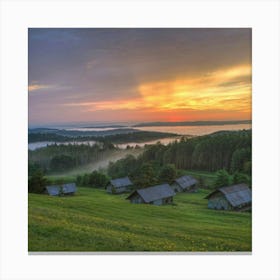 Sunrise Over A Village Canvas Print