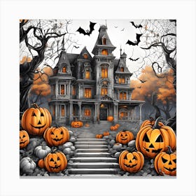 Halloween House With Pumpkins 4 Canvas Print