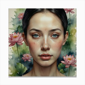 Portrait Of A Woman With Lotus Flowers Canvas Print