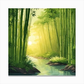 A Stream In A Bamboo Forest At Sun Rise Square Composition 204 Canvas Print