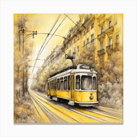 Budapest Tram Sketch in Yellow Canvas Print