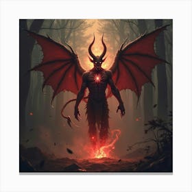 Demon’S Soul Flickering With Dark Magic In A Glowing Realm 1 Canvas Print