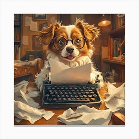 Funny Dog Writer Vintage Art Background 4 Canvas Print