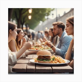 Side View People Eating Outdoors 1 Canvas Print