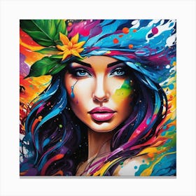 Girl With Colorful Hair 2 Canvas Print