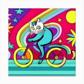 Cat riding a bike - AI artwork Canvas Print