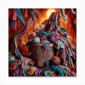 Woman With A Basket Of Yarn Canvas Print