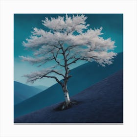 White Tree on blue mountain Canvas Print