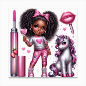 Black Girl With Unicorn Canvas Print