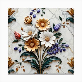 Flowers On A Marble Wall Canvas Print