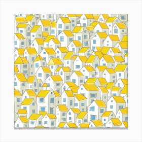 Illustration Of Densely Packed Small Houses With White Walls And Yellow Roofs Canvas Print