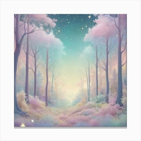 A Fantasy Forest With Twinkling Stars In Pastel Tone S 0 Canvas Print