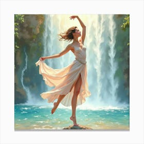 Elegant Dancer With Watercolor Cascading Waterfalls 1 Canvas Print