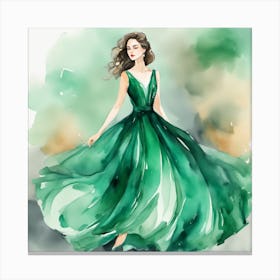 Watercolor Of A Woman In A Green Dress Canvas Print