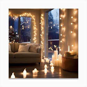 Christmas Lights In The Living Room Canvas Print