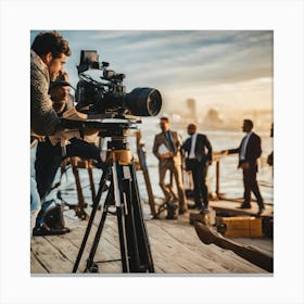 Video Crew On A Dock Canvas Print