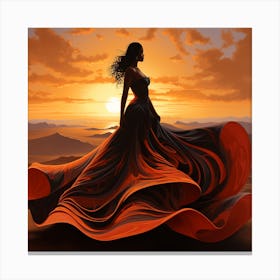 Sunset Girl In Red Dress Canvas Print