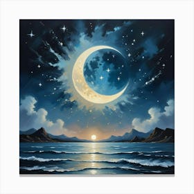 Moon And The Stars Art Print 3 Canvas Print