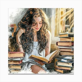 Girl Reading A Book Canvas Print