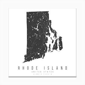 Rhode Island Mono Black And White Modern Minimal Street Map Square Canvas Print
