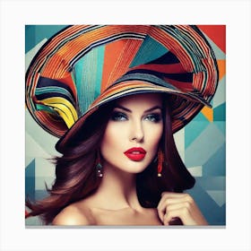 Beautiful Woman In Colorful Hat Canvas Print