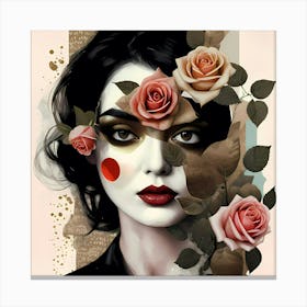 Abstract Girl And Roses Canvas Print