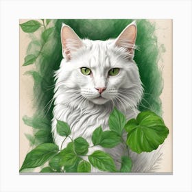 White Cat With Green Eyes Canvas Print